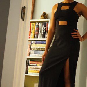 Black Sleeveless Cutout Maxi Dress with Split